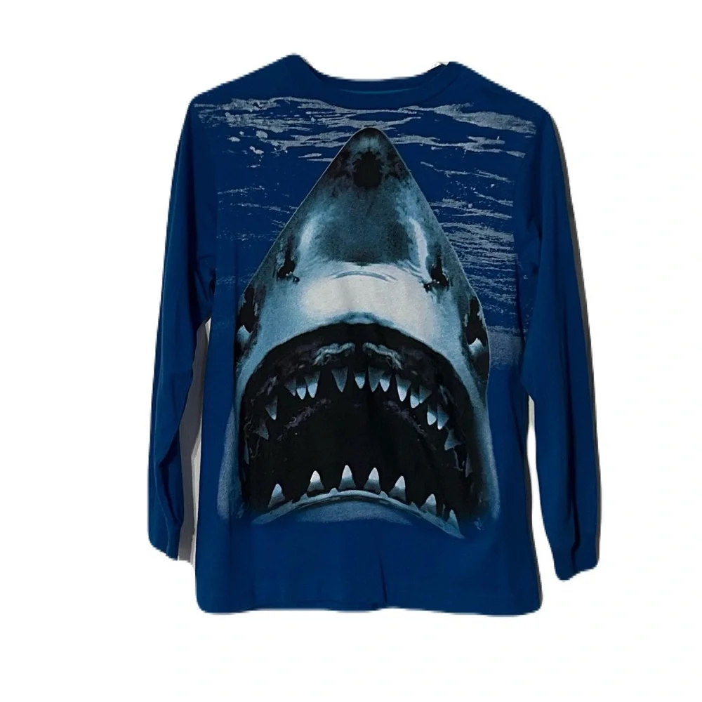 Old Navy Blue‎ Long Sleeve Shark Graphic Tee